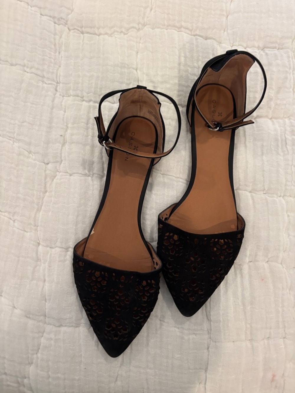 Caslon Black Cutout Pointed Ankle-Strap Flats